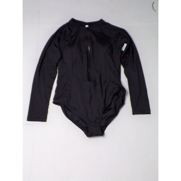 SEA LEVEL Long Sleeve Rashguard Zip Front Swimsuit Black 10 NEW - Picture 7 of 11